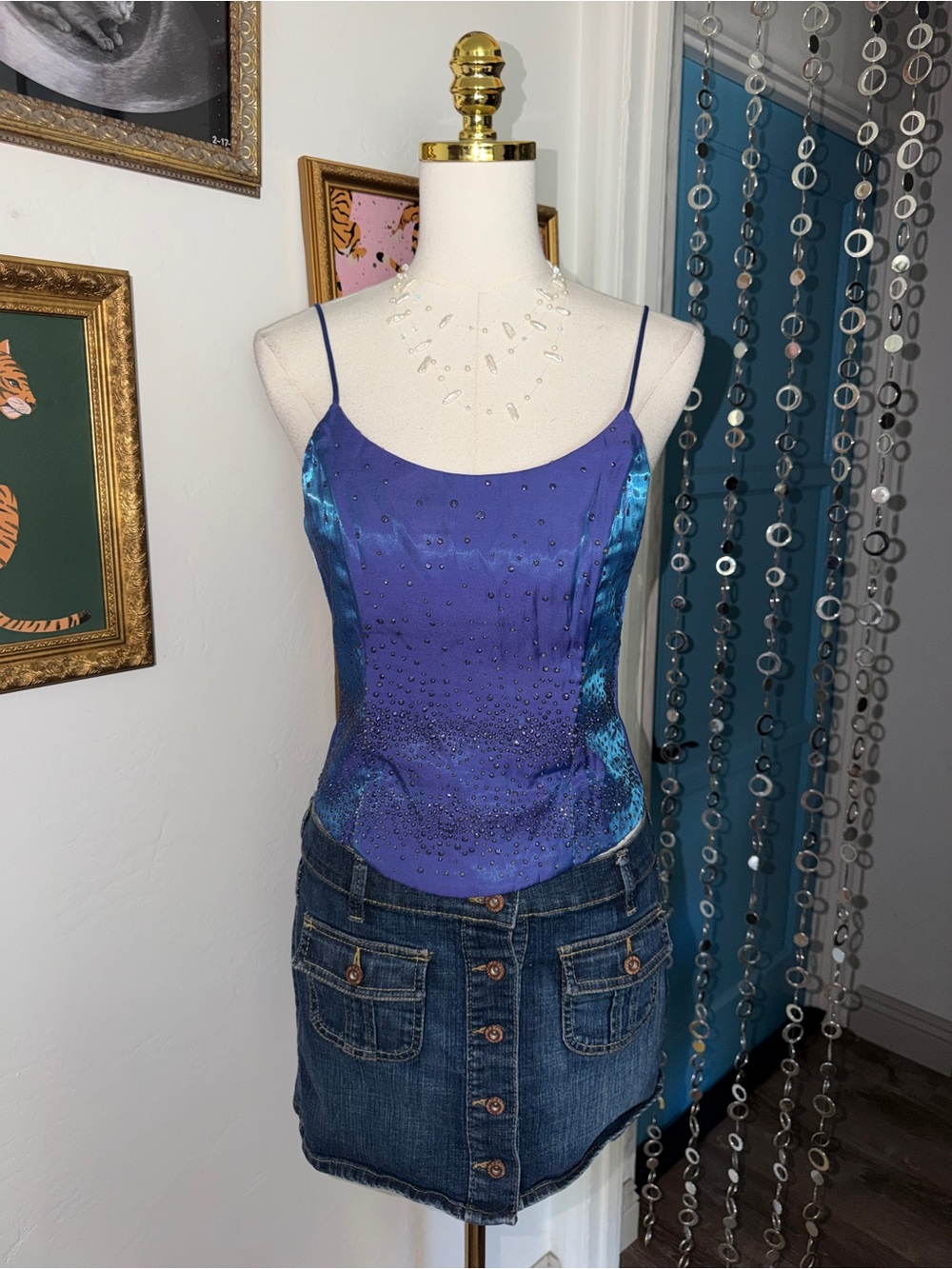 Vintage Y2K Purple Beaded Satin Corset Top
